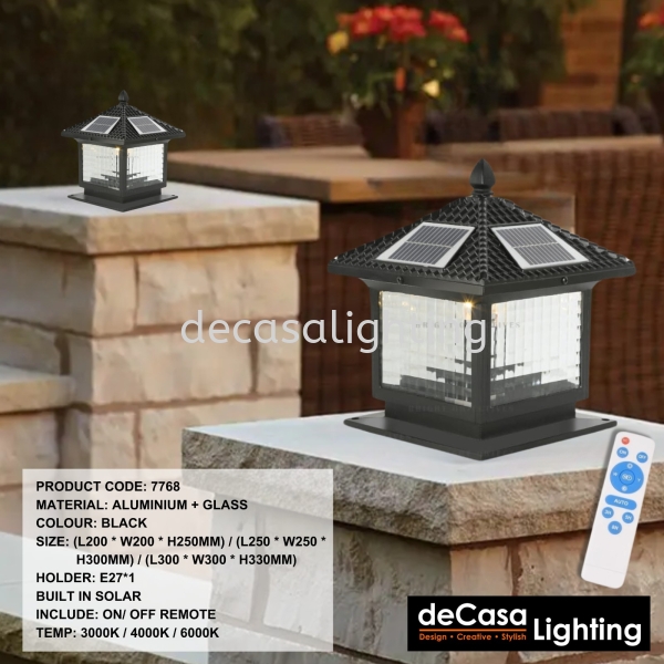 OUTDOOR SOLLAR PILLAR LIGHT (7768) Solar Pillar Light SOLAR LIGHT Selangor, Kuala Lumpur (KL), Puchong, Malaysia Supplier, Suppliers, Supply, Supplies | Decasa Lighting Sdn Bhd