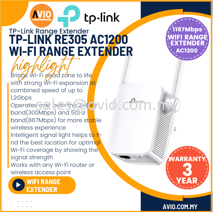 TP-LINK Tplink RE305 AC1200 1.2Gbps Wifi Range Extender AP Access Point  RJ45 Ethernet Port