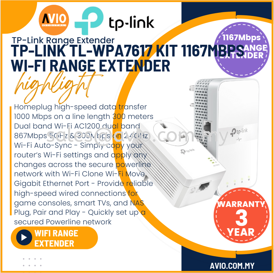 TP-Link Powerline Wi-Fi Extender (TL-WPA7617) - AV1000 Powerline