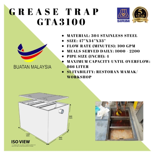 Perangkap Minyak GTA3100 Centralised / Underground Type Grease Trap / Oil Interceptor Selangor, Malaysia, Kuala Lumpur (KL), Johor Bahru (JB), Penang, Perak Supplier, Suppliers, Supply, Supplies | Kualiti Alam Hijau (M) Sdn Bhd