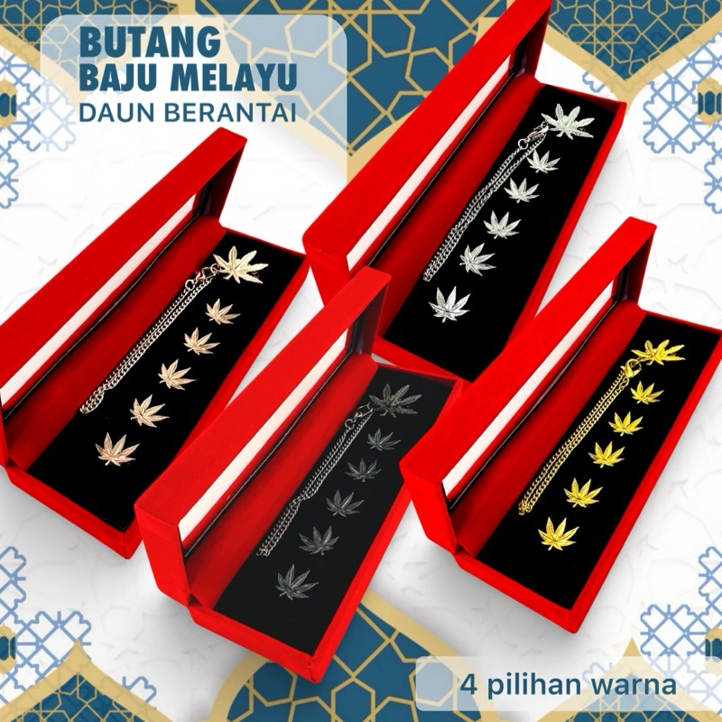 Elegant Brooch Exclusive Raya 2024 Butang Baju Melayu Berantai Set FREE Kotak Baldu