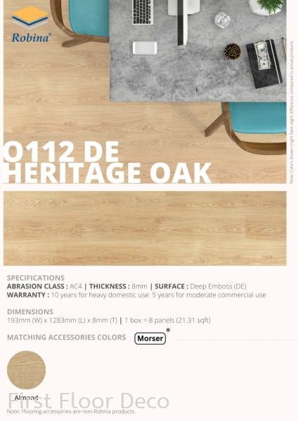 O112 DE - HERITAGE OAK - ROBINA 8MM - SELECT RANGE - FLOORING SELECT SERIES - 8MM - ROBINA Laminate Floorboard Penang, Malaysia Supplier, Installation, Supply, Supplies | FIRST FLOOR DECO (M) SDN BHD