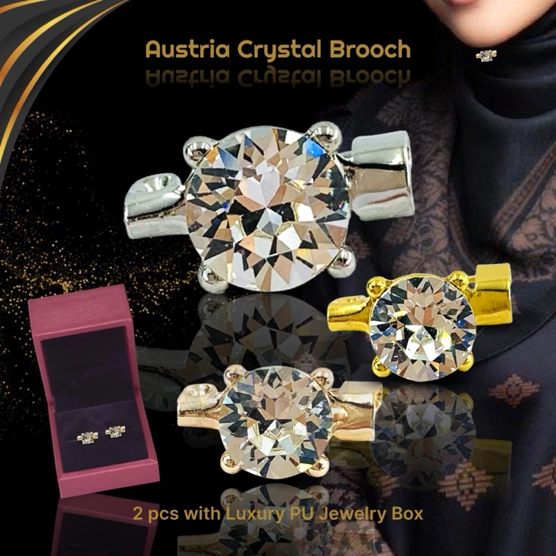 Elegant Brooch 2pcs FREE BOX Premium Austria Crystal Baby Brooch Luxury Accessories Kerongsang Pin Tudung Hijab CY572