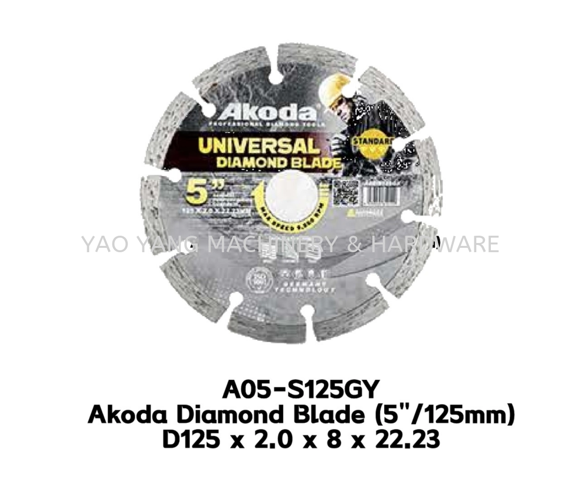 A05-S125GY Akoda 5'' Diamond Blade Dry (Grey) D125 x 2.0 x 8 x 22.23 - Use For Cutting Brick, Roofing Tile, Green Concrete (Standard Type) Max Cutting Depth 1-1/2"