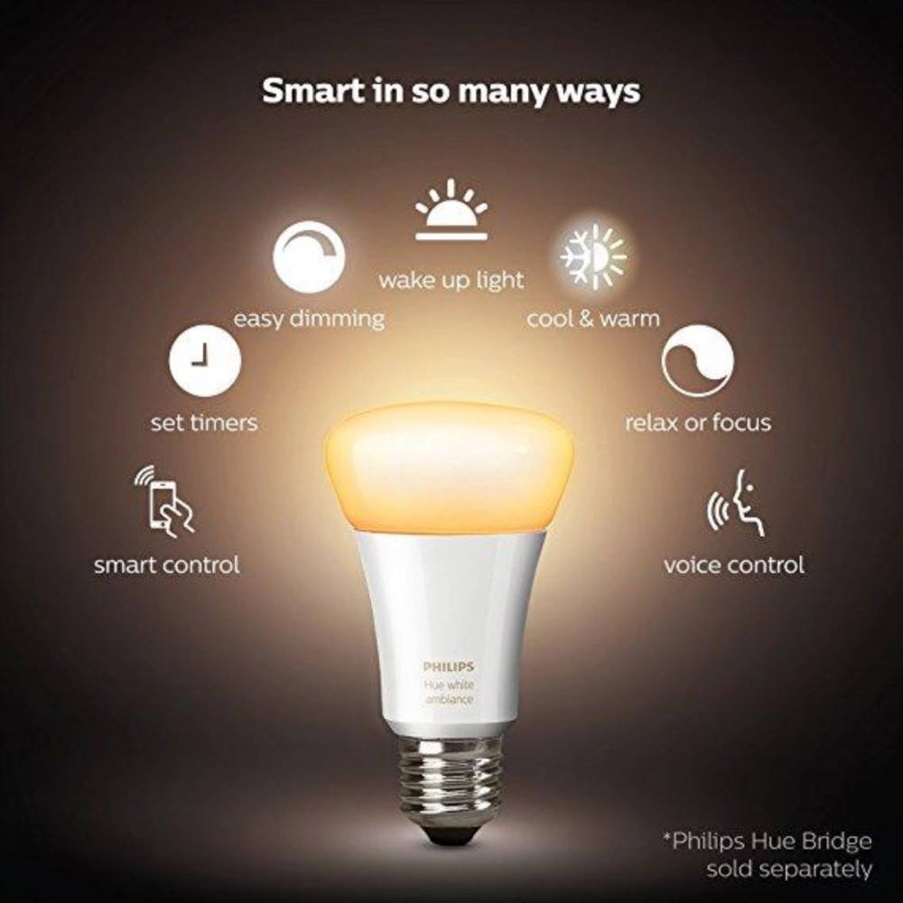 PHILIPS HUE 7.5W 220-240V 806LM A60 E27 WHITE AMBIANCE AND RGB DIMMABLE SMART LED HUE LIGHT BULB (SMART LIGHT) 