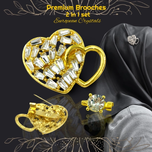 Elegant Brooch Set 2 in 1[FREE BOX] Luxury Brooch European Crystals Love Kerongsang Bahu Kristal Hijab Pin Tudung CY3282