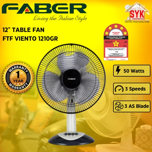 SYK Faber FTF VIENTO 1210GR 12 Inch Table Fan Electric 3 Blade Table Fan Home Appliances Kipas Meja Angin Kuat