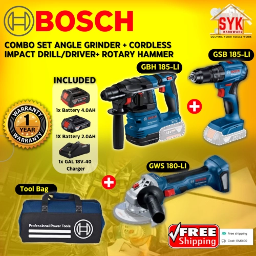 SYK Free Shipping Bosch Combo Set 18V Cordless Angle Grinder Impact Drill Driver Tool Bag Rotary Hammer Drill Battery