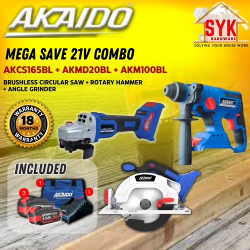 SYK Akaido AKCS165BL AKMD20BL AKM100BL Combo Set Cordless Rotary Hammer Circular Saw Angle Grinder Battery Machine