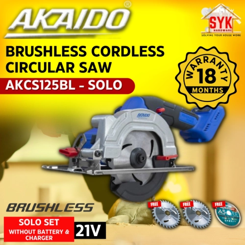 SYK AKAIDO AKCS125BL 125mm 21V SOLO Brushless Cordless Circular Saw Wood Cutter Machine Mesin Gergaji Potong Kayu