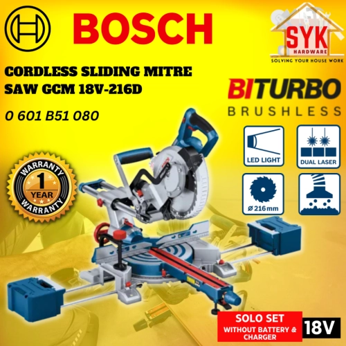 SYK Bosch GCM18V-216D Cordless Sliding Miter Saw Solo Wood Cutting Machine Mesin Potong Kayu Papan 0601B51080