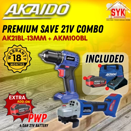 SYK AKAIDO AKM100BL AK21BL 13mm 21V Premium Combo Brushless Cordless Angle Grinder Drill Machine Battery Power Tools