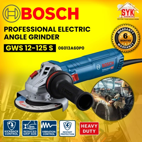 SYK BOSCH GWS12-125S 1200W 06013A60P0 Professional Angle Grinder Electric Grinder Machine Mesin Pengisar Sudut Elektrik