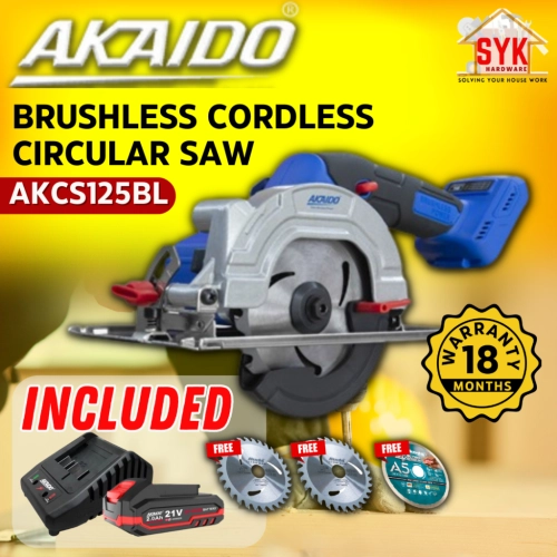 SYK AKAIDO AKCS125BL 125mm 21V COMBO Brushless Cordless Circular Saw Wood Cutter Machine Mesin Gergaji Potong Kayu