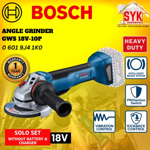SYK Bosch GWS 18V-10P GWS18V-10P Cordless Angle Grinder Solo Battery Machine Mesin Pengisar Sudut Bateri 0 601 9J4 1K0