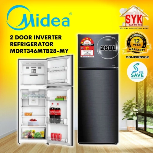 SYK Midea Refrigerator Fridge 2 Door MDRT346MTB28-MY Energy Saving Inverter Refrigerator Peti Sejuk Ais 2 Pintu Ai 冰箱