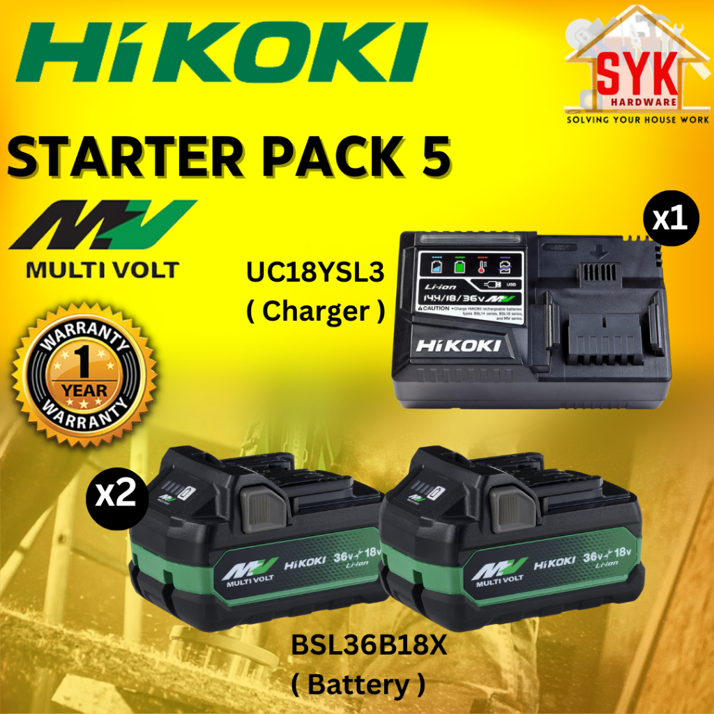 SYK Hikoki UC18YSL3 BSL36B18X Starter Pack 5 Battery Charger Kit