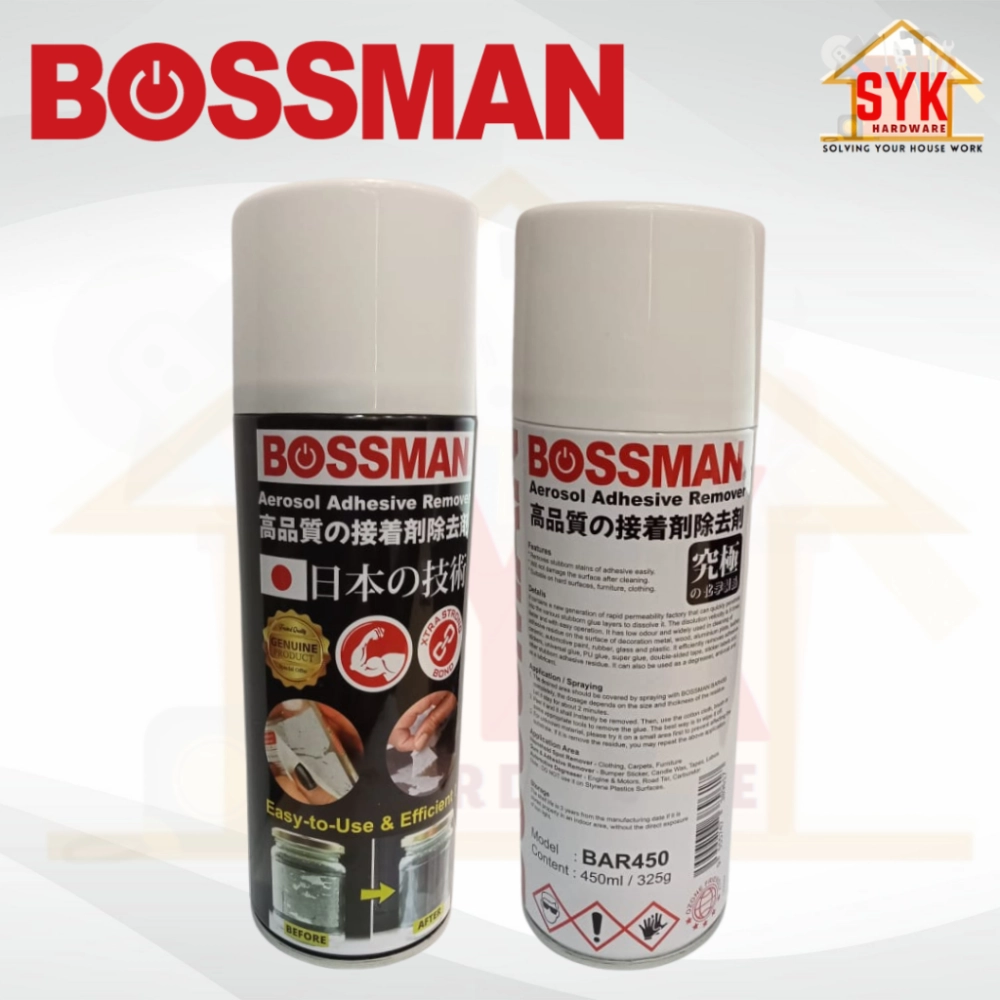 SYK BOSSMAN BAR450 450ml Aerosol Adhesive Remover Adhesive Sticker ...