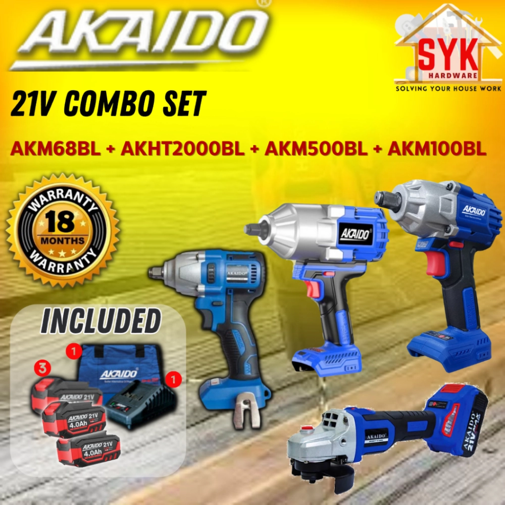 SYK Akaido AKM68BL AKHT2000BL AKM500BL AKM100BL Combo Set Cordless Impact Wrench Angle Grinder Battery Machine