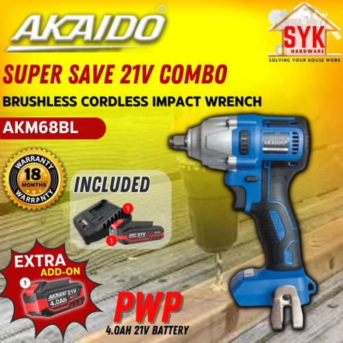 SYK Akaido AKM68BL Brushless Cordless Impact Wrench Combo Set Battery Machine Power Tools  Mesin Impak Bateri
