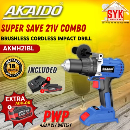 SYK Akaido AKMH21BL Brushless Cordless Impact Drill Combo Set Battery Machine Power Tools Mesin Drill Bateri