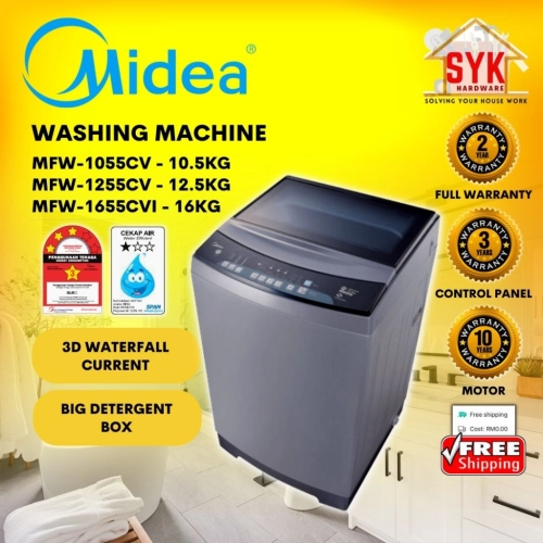 SYK Free Shipping Midea Top Load Fully Auto Washing Machine MFW-1055CV 10.5kg 12.5kg 16kg Mesin Basuh Automatik