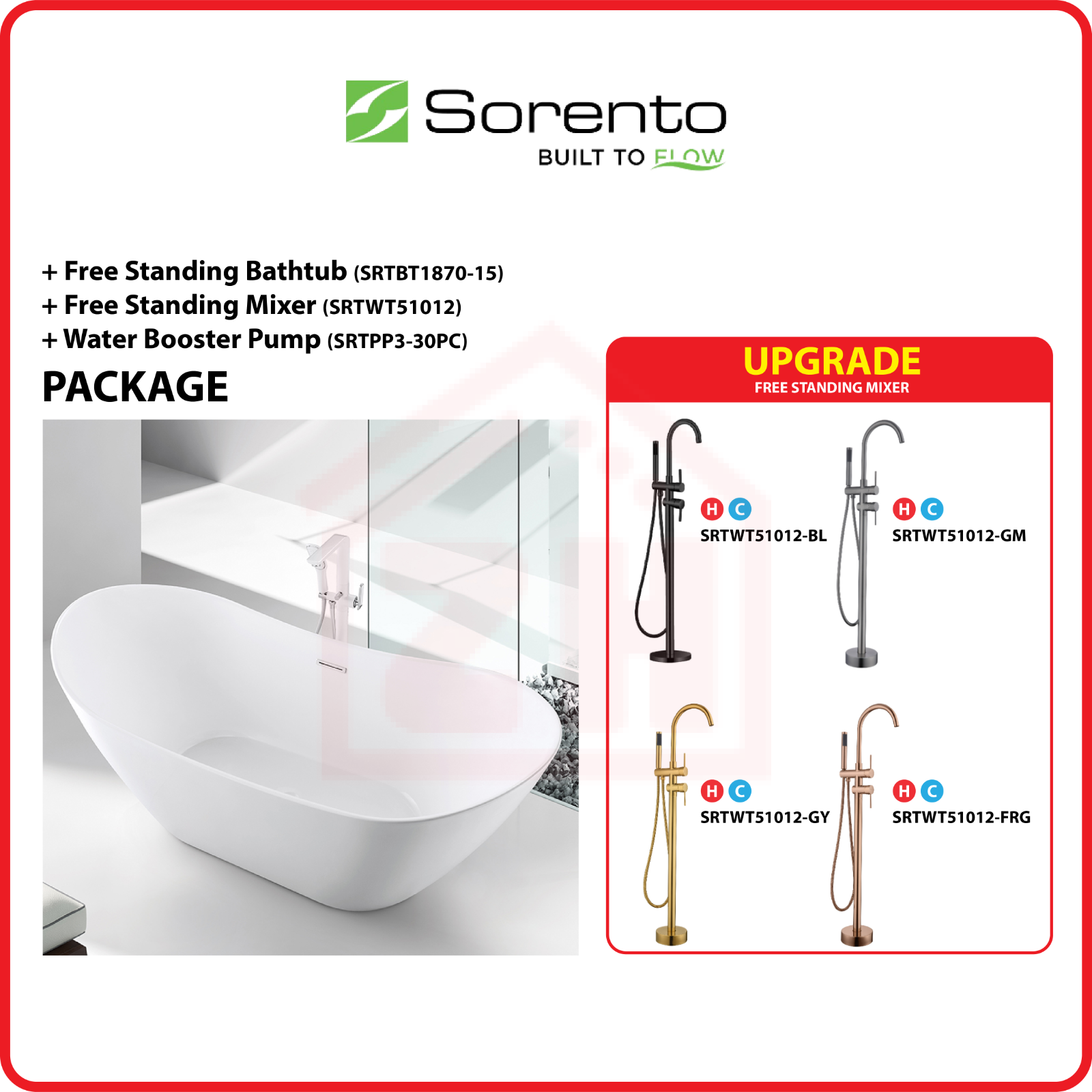 SORENTO FREE STANDING BATHTUB COMBO SRTBT1870-15 + SRTWT51012 + SRTPP3-30PC