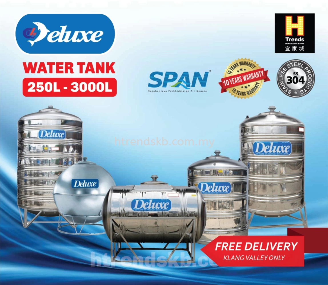 Deluxe 304 Stainless Steel Water Tank / Tangki Air (Slim & Tall With Stand/ Round Bottom)