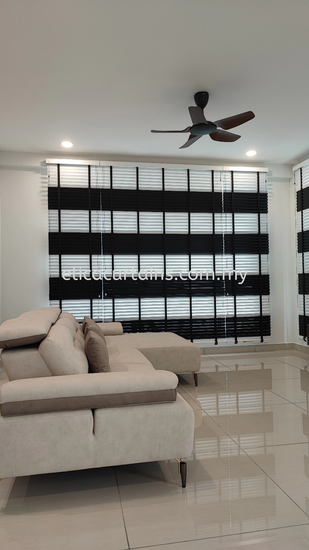 Wooden Timber Blind With 2 Tones Colour Match In Living Hall #woodenblind 