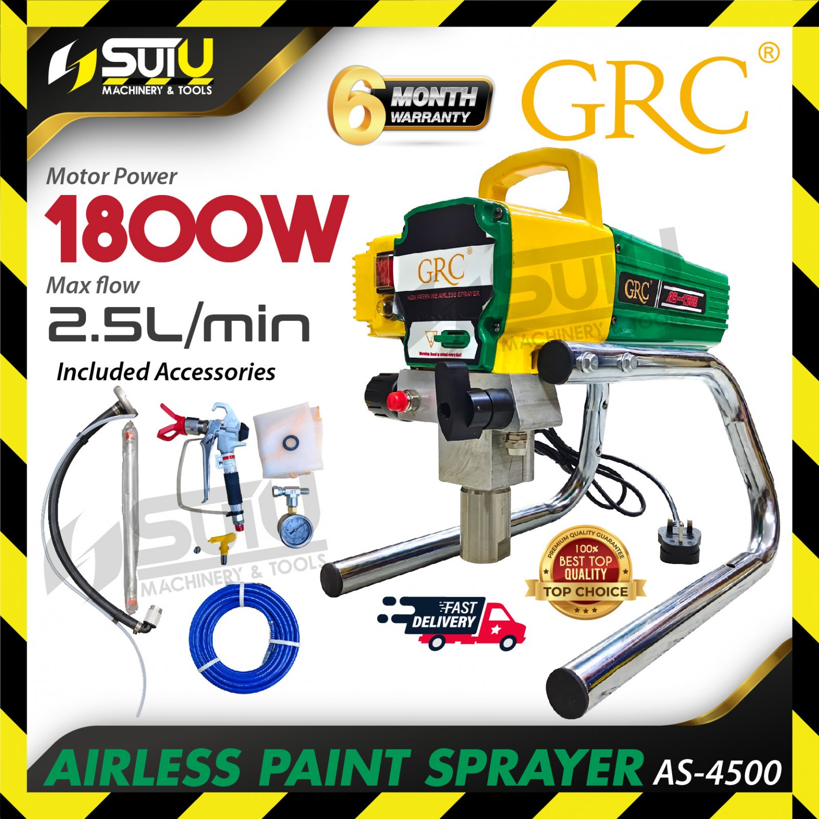 GRC AS-4500 / AS4500 Airless Paint Sprayer 1800W Air Sprayer Gun ...