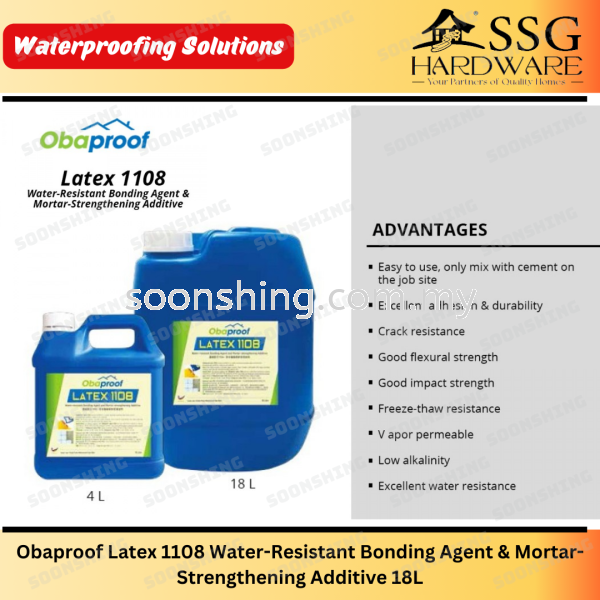 Obaproof Latex 1108 Water-Resistant Bonding Agent & Mortar-Strengthening Additive 18L ˮ    Supplier, Wholesaler, Exporter, Supply | Soon Shing Building Materials Sdn Bhd