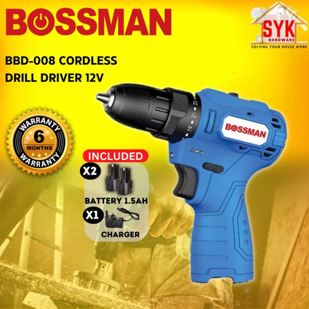 SYK Bossman BBD-008 Cordless Brushless Drill Driver Battery Power Tools Machine Hand Drill Mesin Gerudi