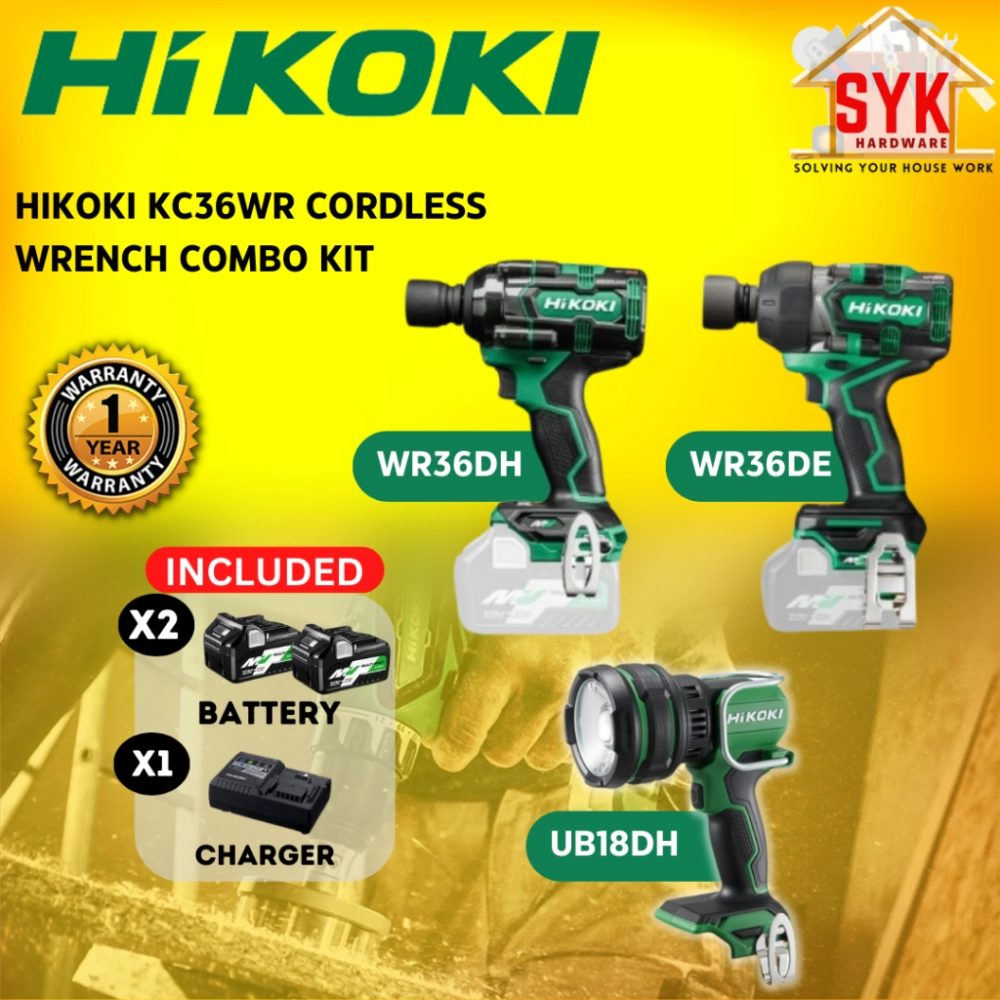 SYK Free Shipping Hikoki WR36DE WR36DH UB18DH Combo Set Cordless Impact Wrench LED Spotlight Machine Battery