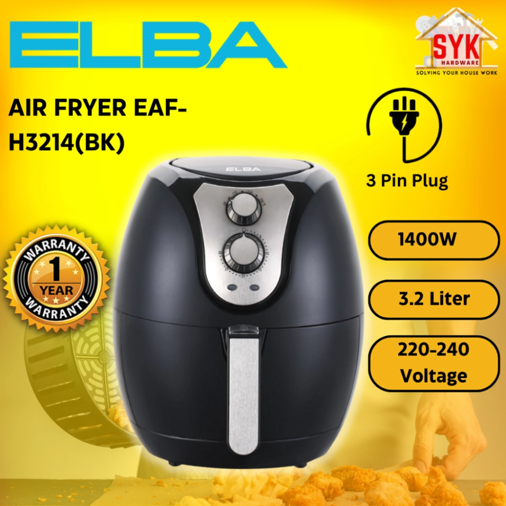 SYK Elba EAF-H3214(BK) Electric Air Fryer Oil-Free Frying Machine Mesin Penggoreng Electrik Tanpa Minyak 3.2Liter