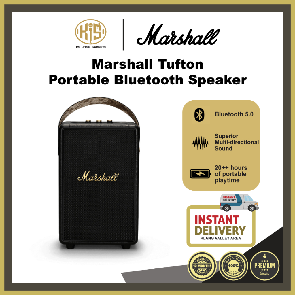 [KS HOME OFFICIAL] Marshall Tufton Bluetooth Speaker Black & Brass portable Bluetooth speaker BLUETOOTH 5.0