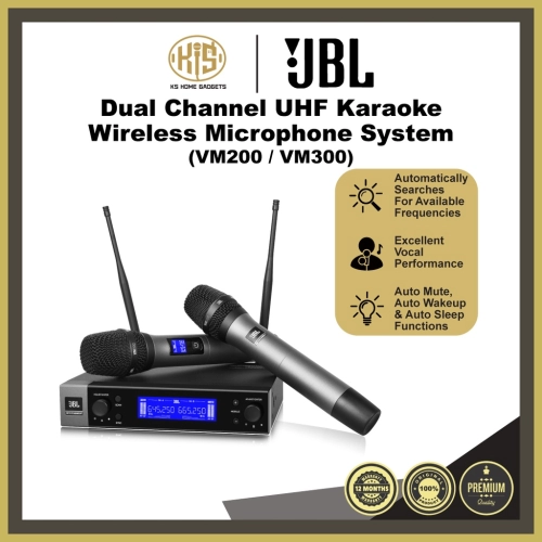 JBL VM-200 VM-300 Dual Channel UHF Karaoke Wireless Microphone System With 2 X Hand-Held Microphone (VM200)