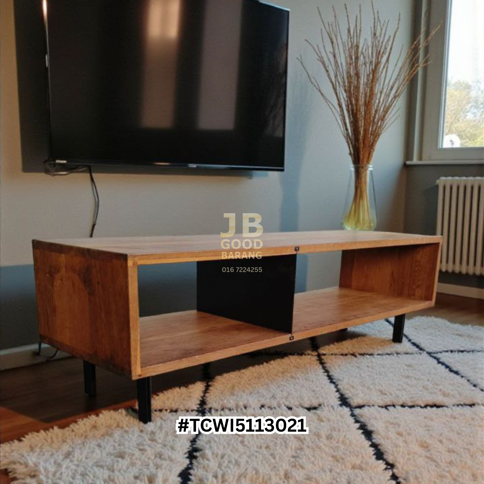 [SOLD] Solid Oak Zoe Robinson TV Bench with Wrought Iron Legs – Heavy Premium Quality