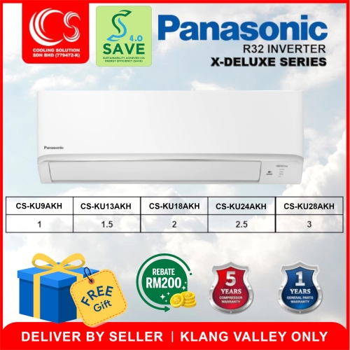 [SAVE 4.0] Panasonic Aircond X-Deluxe Inverter AIRCOND 5 STAR R32 Single-Split Type CS-KU9AKH 1HP /CS-KU12AKH 1.5HP /CS-KU18AKH 2HP /CS-KU24AKH 2.5HP / CS-KU28AKH 3HP Air Conditioner nanoe X + Eco + Ai" Deliver by Seller (Klang Valley area only) - Cooling Solution Sdn Bhd