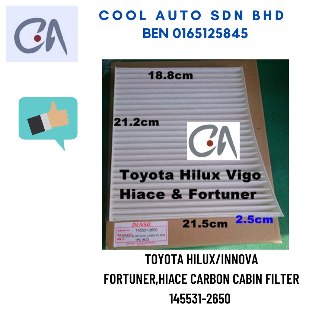 🔥READY STOCK 🔥TOYOTA HILUX/INNOVA FORTUNER,HIACE CARBON CABIN FILTER 145531-2650 (CF HILUX AW )