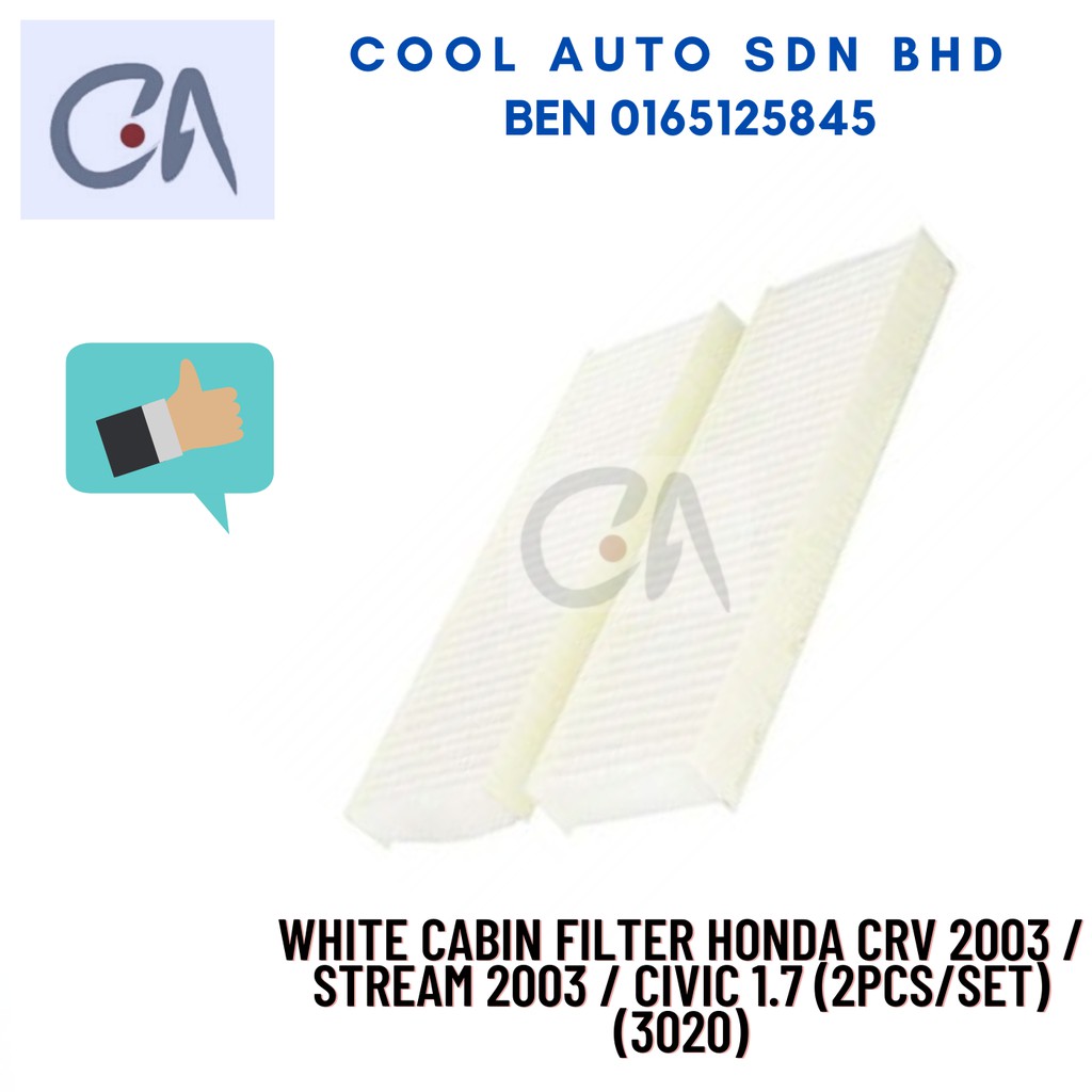 🔥READY STOCK 🔥WHITE CABIN FILTER HONDA CRV 2003 / STREAM 2003 / CIVIC 1.7 (2PCS/SET)(3020)