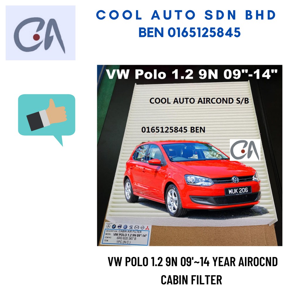 🔥READY STOCK 🔥VW POLO 1.2 9N 09'~14 YEAR AIROCND CABIN FILTER (CF POLO 12 16)