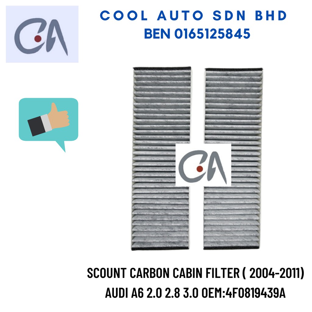 🔥READY STOCK 🔥SCOUNT CARBON CABIN FILTER ( 2004-2011) AUDI A6 2.0 2.8 3.0 OEM:4F0819439A