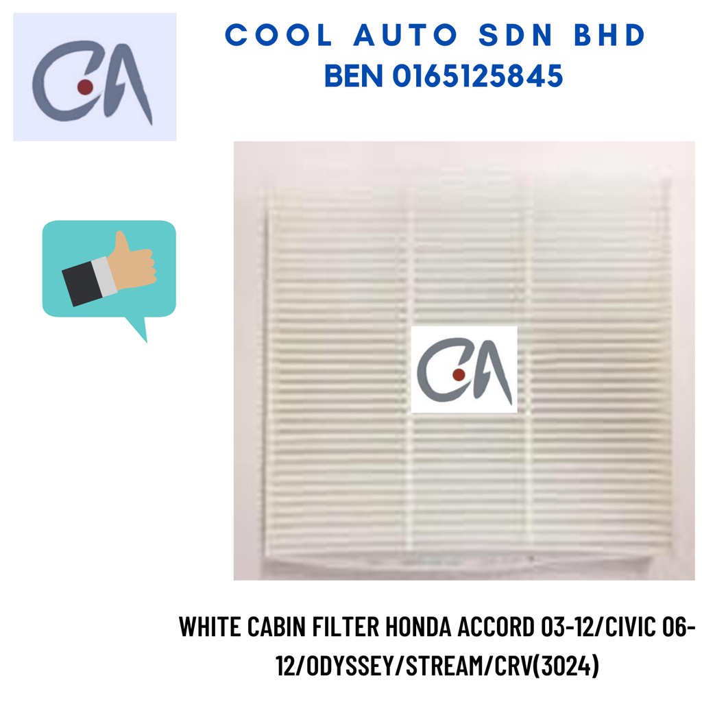🔥READY STOCK 🔥WHITE CABIN FILTER HONDA ACCORD 03-12/CIVIC 06-12/ODYSSEY/STREAM/CRV(3024)
