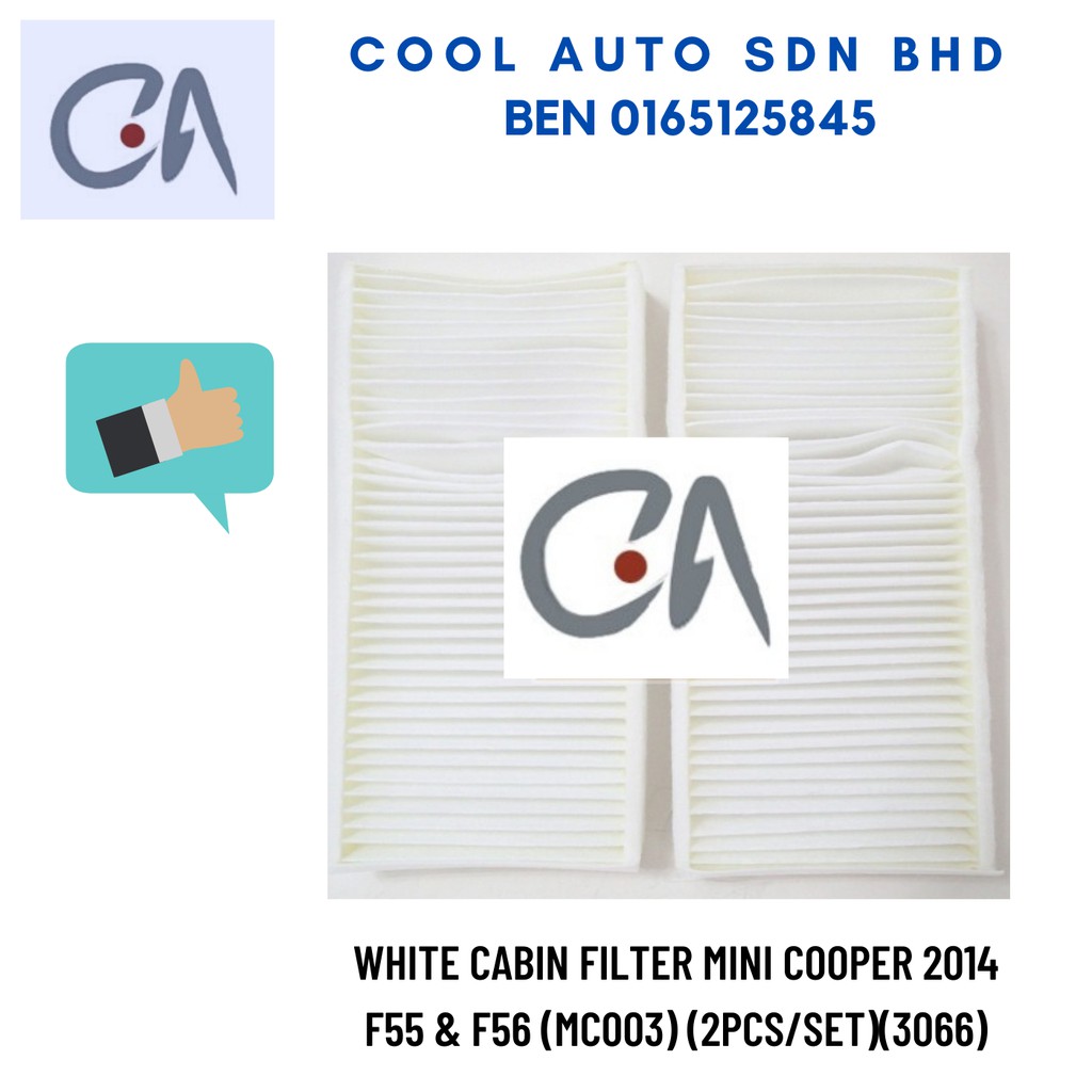 🔥READY STOCK 🔥WHITE CABIN FILTER MINI COOPER 2014 F55 & F56 (MC003) (2PCS/SET)(3066)