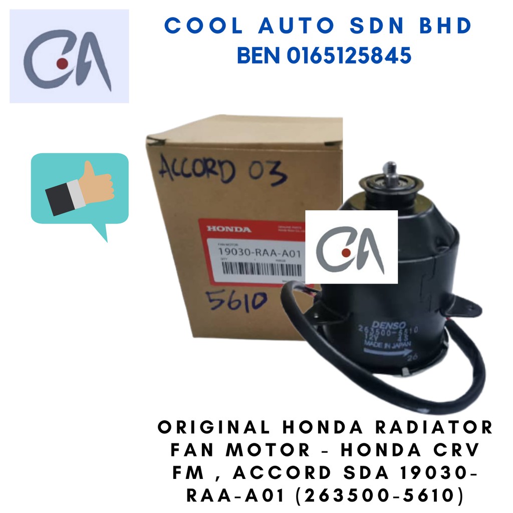 🔥READY STOCK 🔥ORIGINAL HONDA RADIATOR FAN MOTOR - HONDA CRV FM , ACCORD SDA 19030-RAA-A01 (263500-5610)