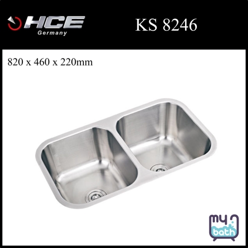 HCE KS 8246 Double Bowl Under Mount Stainless Steel Kitchen Sink with Waste - SaniHome Sdn. Bhd.
