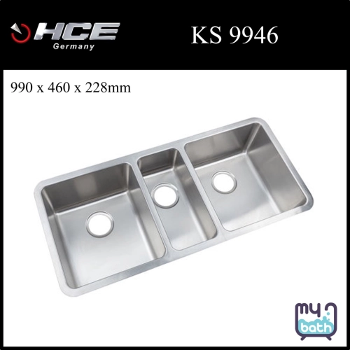 HCE KS 9946 2 Big 1 Small Bowl Under Mount Stainless Steel Kitchen Sink with Waste