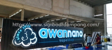 awan nano vape / e-cigarette shop / vaping supplies / premium vape products / vape accessories shop 3d led frontlit with aluminium panel base signage at petaling jaya / sungai penchala / pekan kayu ara / cempaka / kampung dato' tatah 