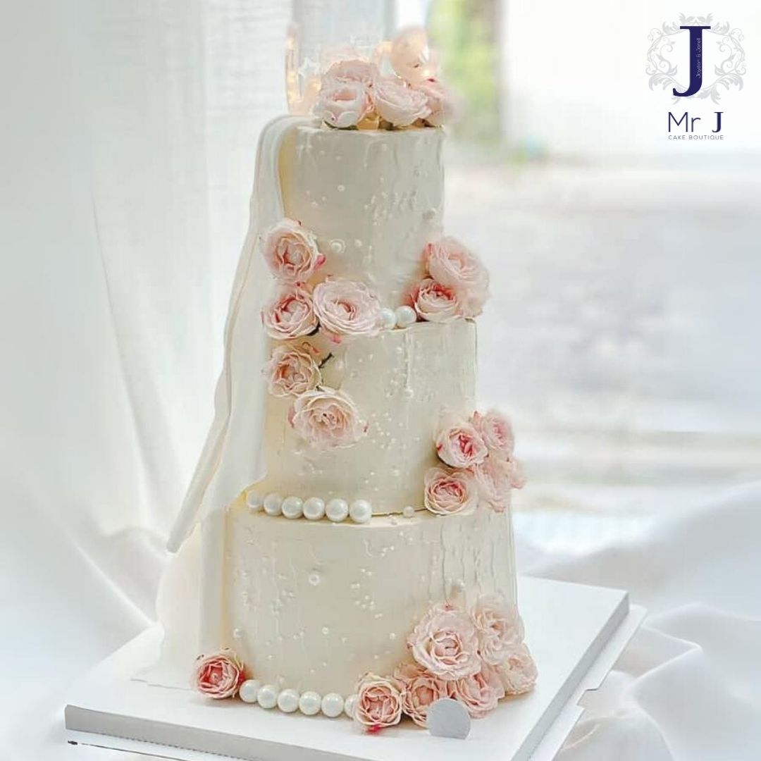 3 Tiers Wedding Cake | Pink Rose | Dummy Cake