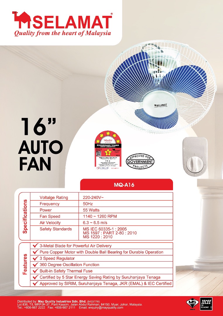 Selamat a16 16” auto fan (jkr spec)